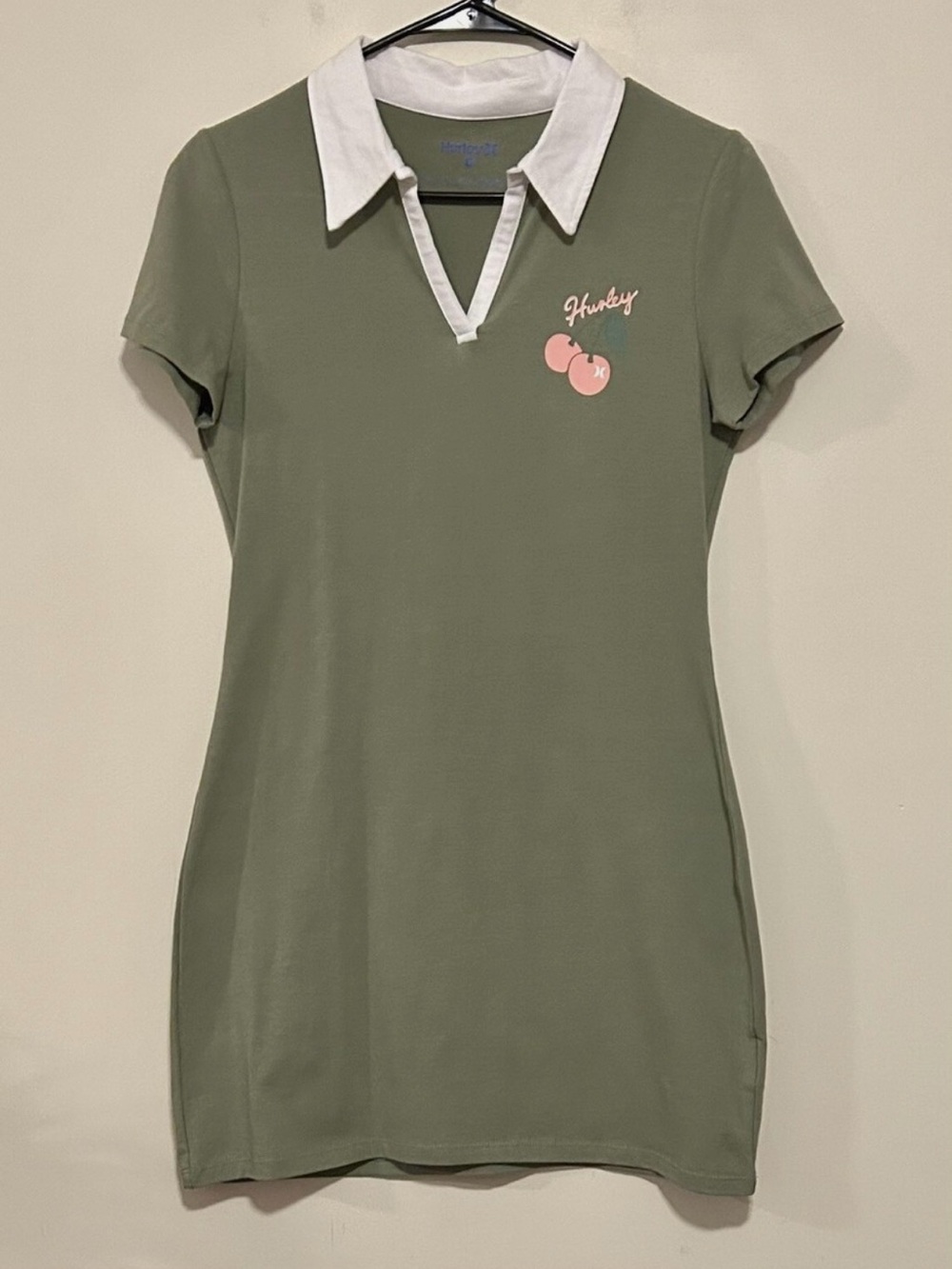 Hurley  Olive Green Polo Dress cherries size large